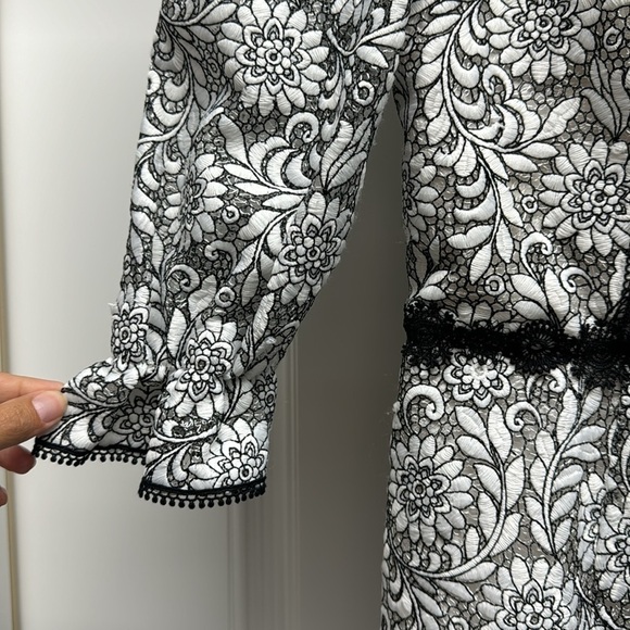 MONIQUE LHUILLIER Short Sleeve Embroidered Lace Mini Dress - Picture 6 of 15